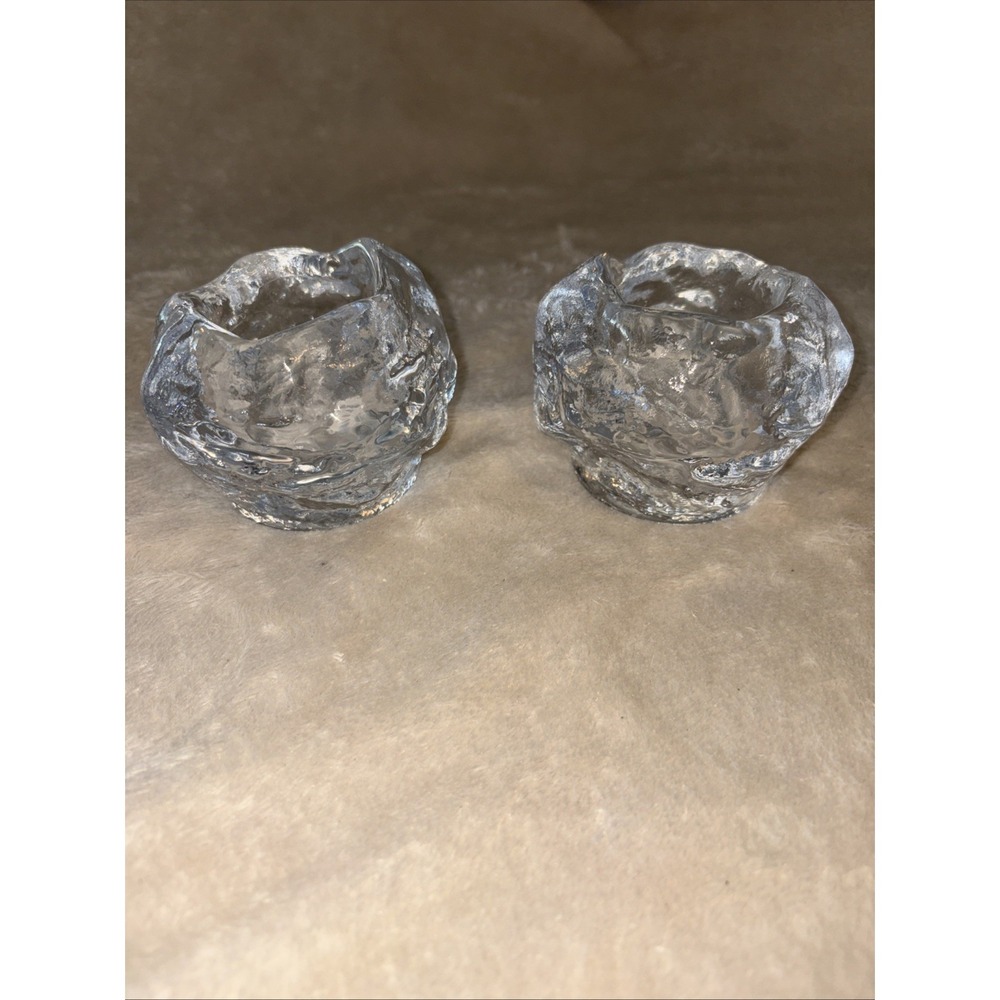Vintage Kosta Boda Sweden Crystal Snowball Votive Tea Light 3" Candle Holders